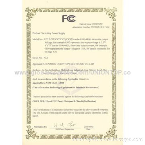 100W 12V/6.67A switching adapters with CE, FCC, LVD, RoHS approvals